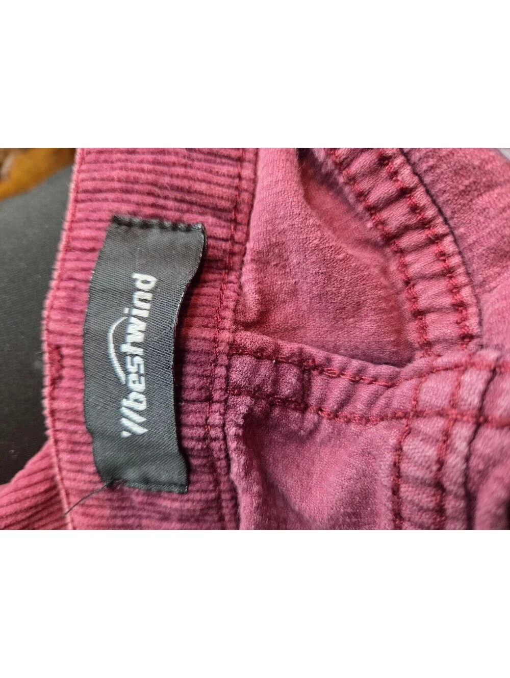 bestwind Burgundy Corduroy Jeans with Distressed Knees, Size 2XL